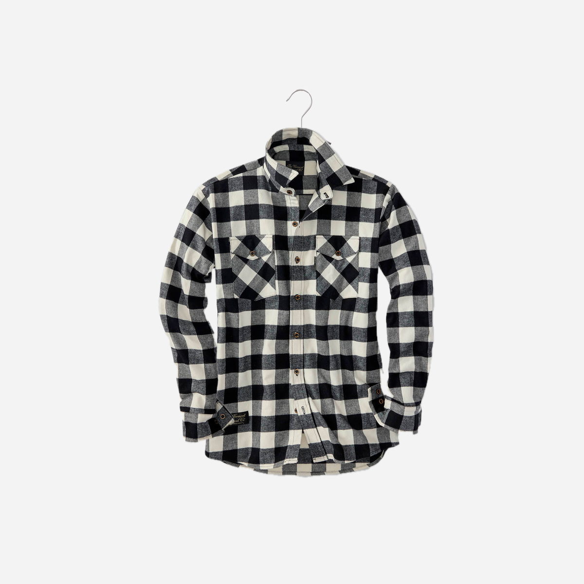 Vermont Flannel Men's Classic Flannel Shirt in Upcountry Check, cream, gray and black checks with two flap pockets