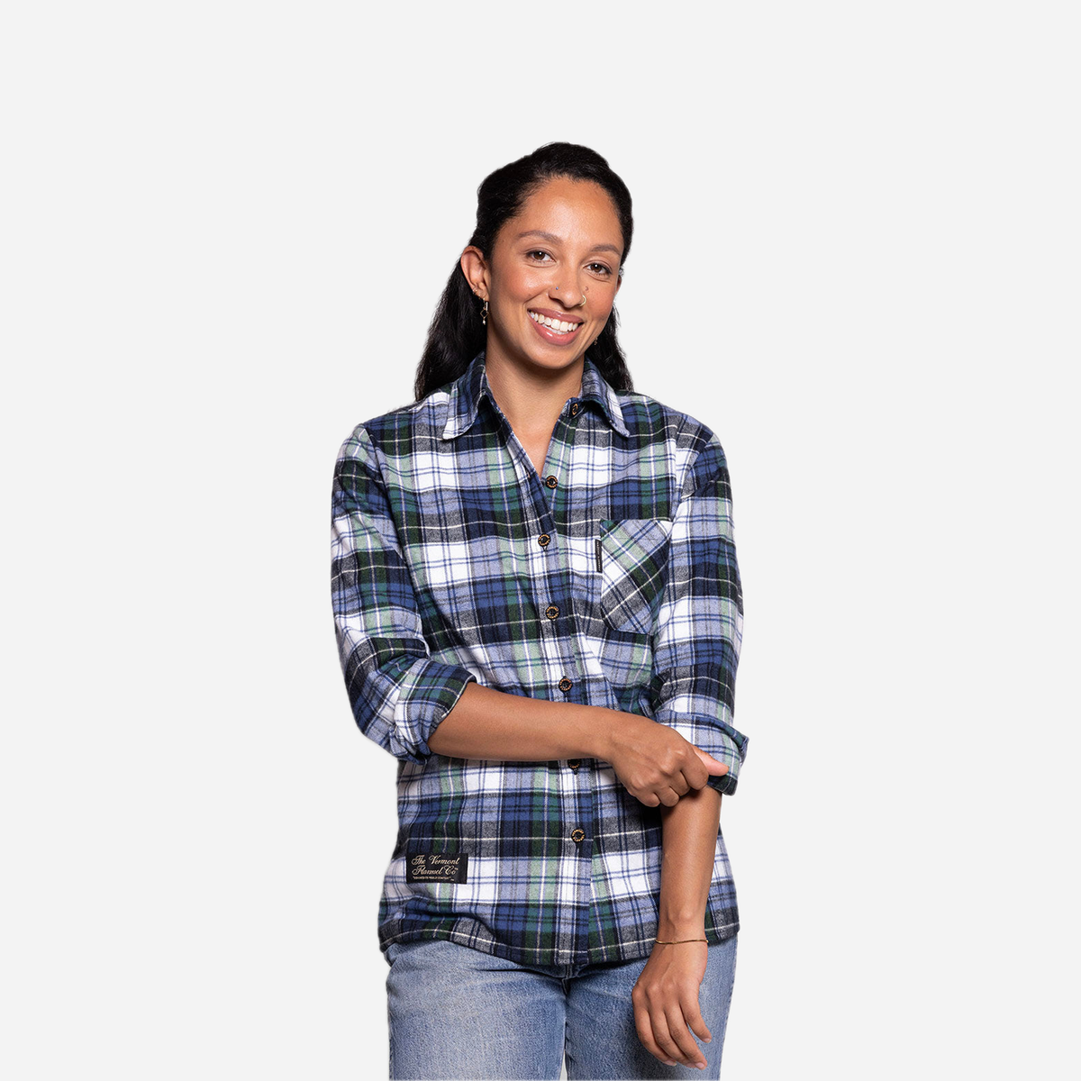 Vermont Flannel Women's Classic Flannel Shirt, Campbell, worn view