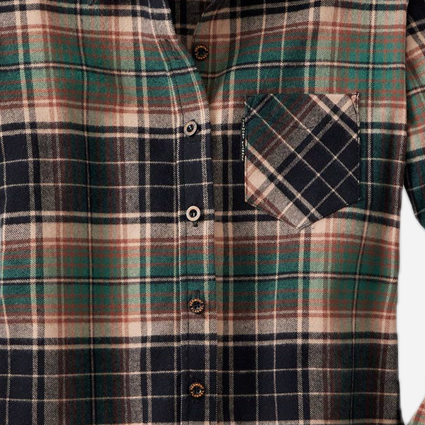 Vermont Flannel Women's Classic Flannel Shirt, Earth, fabric and construction detail