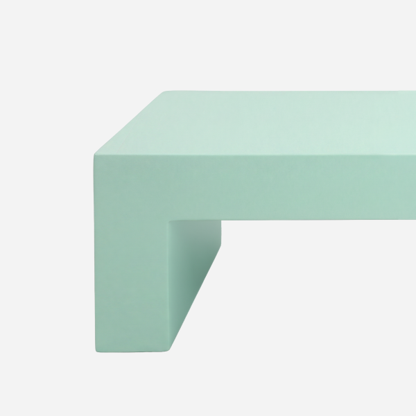 Vignelli Bench, Celadon, top edge and leg junction detail