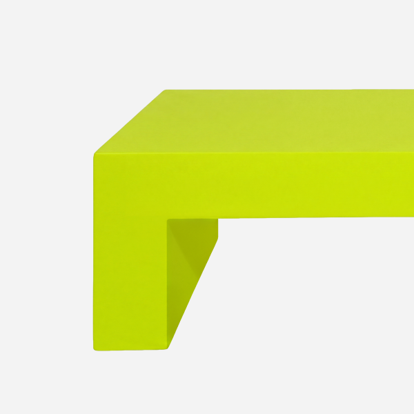 Vignelli Bench, Citron, top edge and leg junction detail