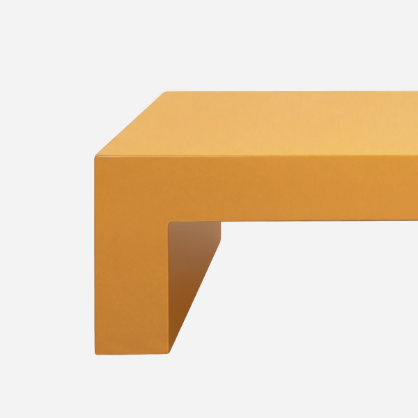 Vignelli Bench, Ochre, top edge and leg junction detail
