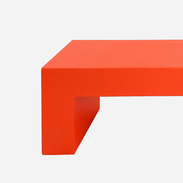 Vignelli Bench, Orange, top edge and leg junction detail