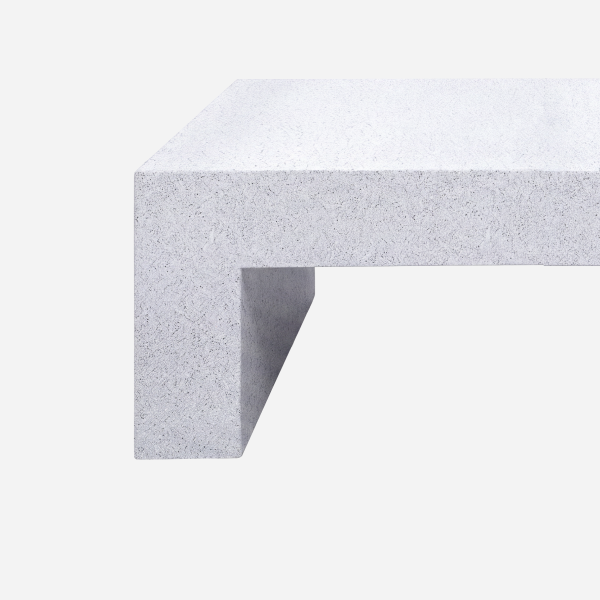 Vignelli Bench, White Granite, top edge and leg junction detail