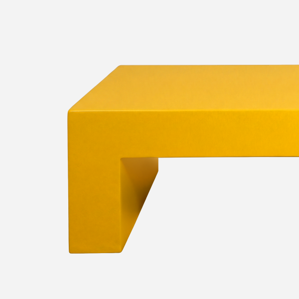 Vignelli Bench, Yellow, top edge and leg junction detail