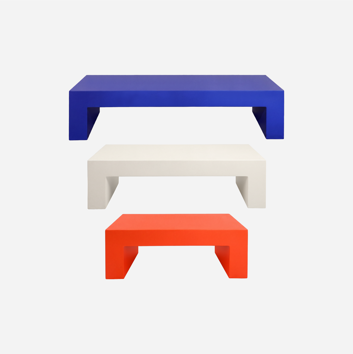 Heller Vignelli Bench, Blue 72 inch, White 60 inch and Orange 48 inch